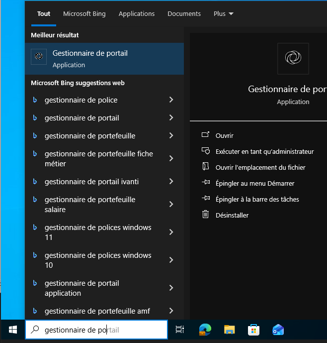 Recherche "Gestionnaire de portail"